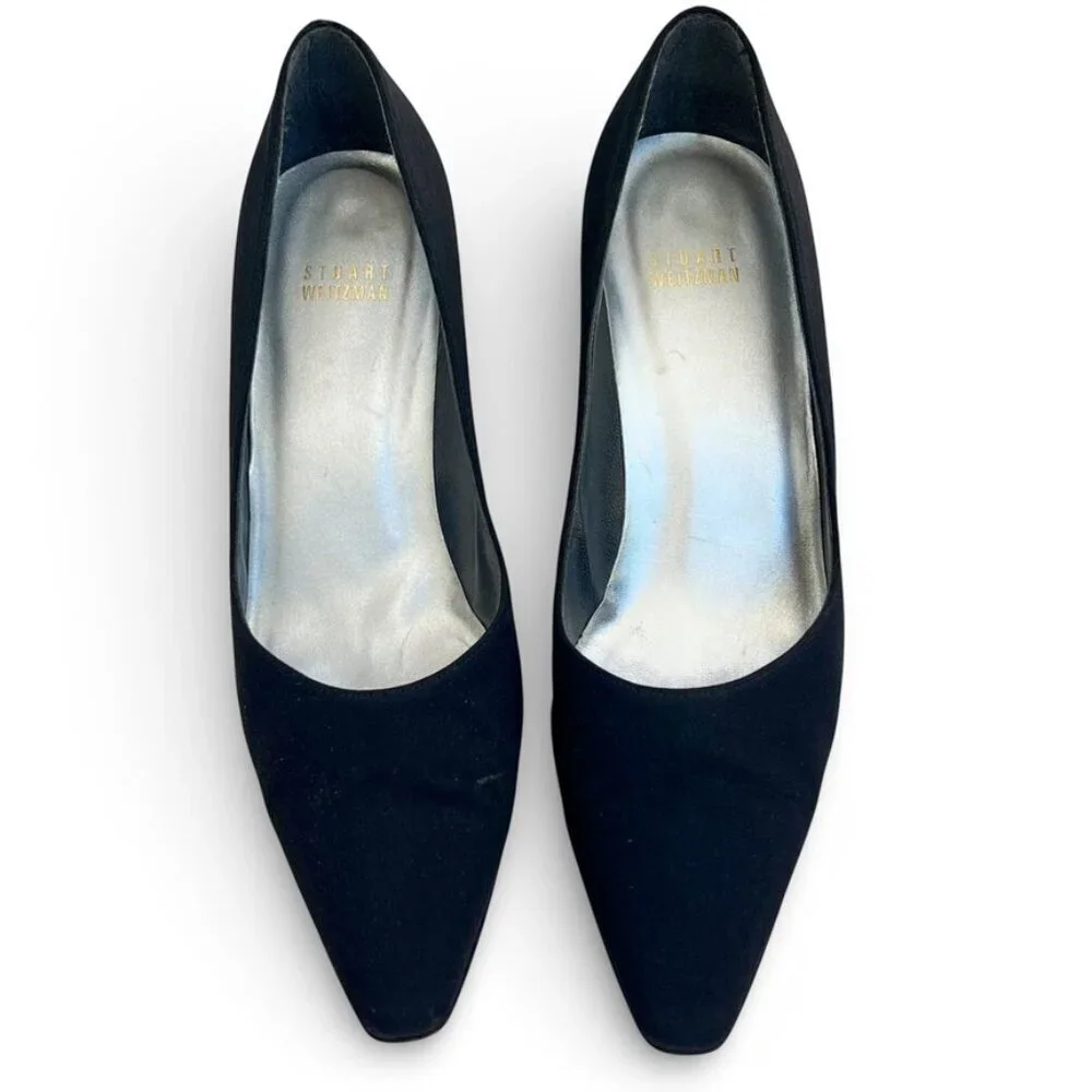 STUART WEITZMAN Vintage Y2K Black Crepe Pointed Toe Pumps 3” Heel Classic